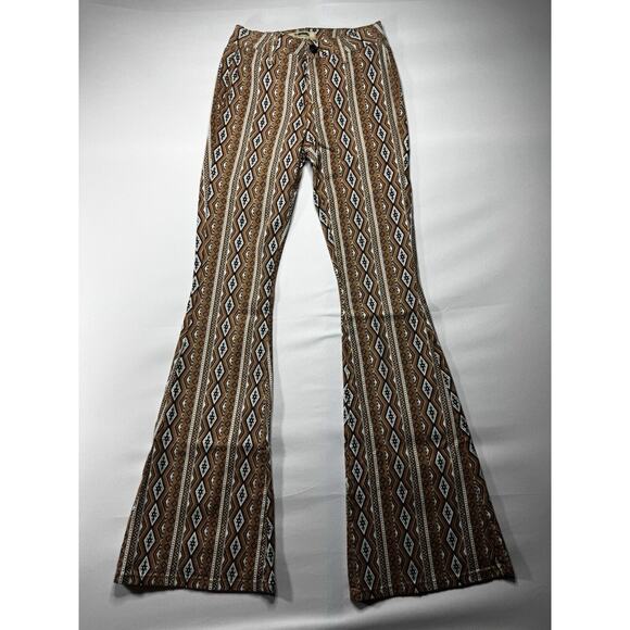 Rock & Roll Denim Pants - Rock & Roll Denim Womens Tan Aztec Print Bargain Button Flare Pants - Sz 25x33.5